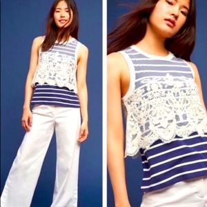 Anthropologie Natique Layered Lace Striped Top